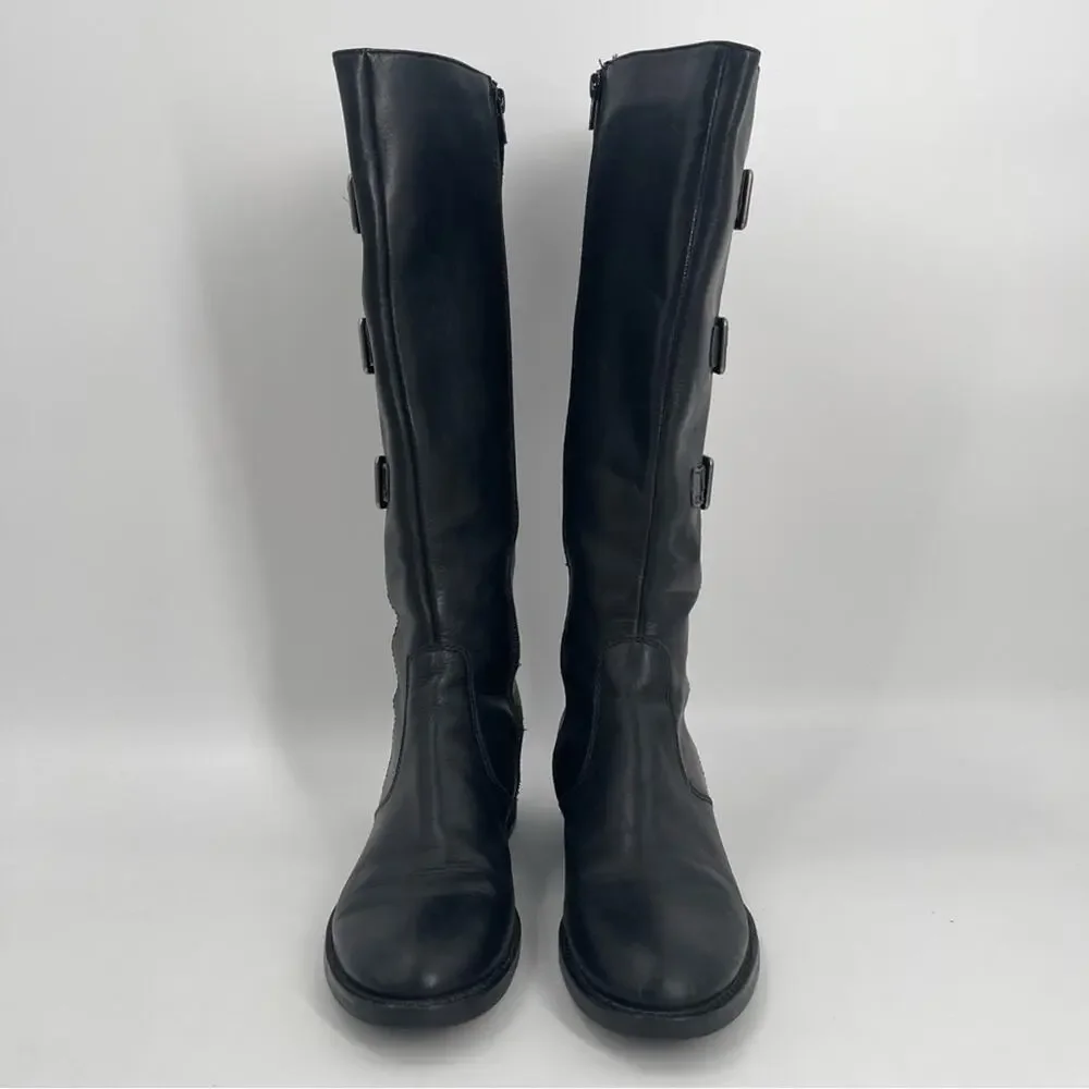 ECCO Boots Size 38 (7-7.5) Black Hobart 3 Buckle Riding Tall Womens Leather